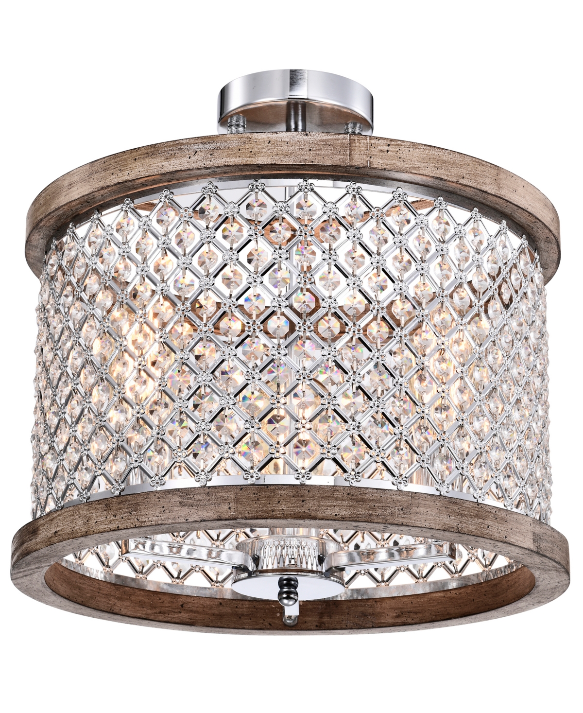 Home Accessories Amelia 16" Indoor Finish Semi-flush Mount Ceiling Light With Light Kit In Chrome And Faux Wood Grain