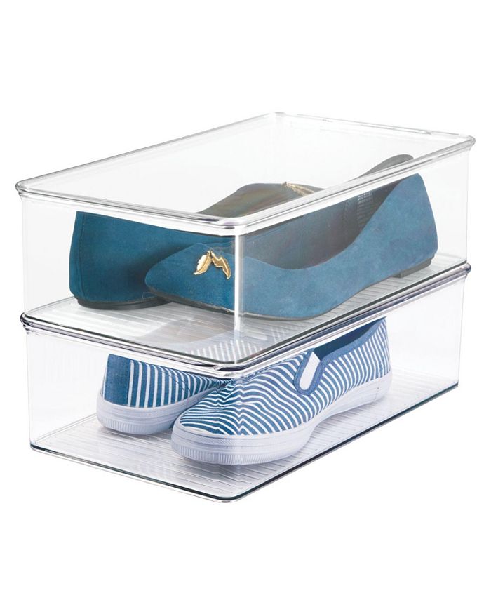 mDesign Plastic Closet Shoe Storage Organizer Box with Hinged Lid, 2