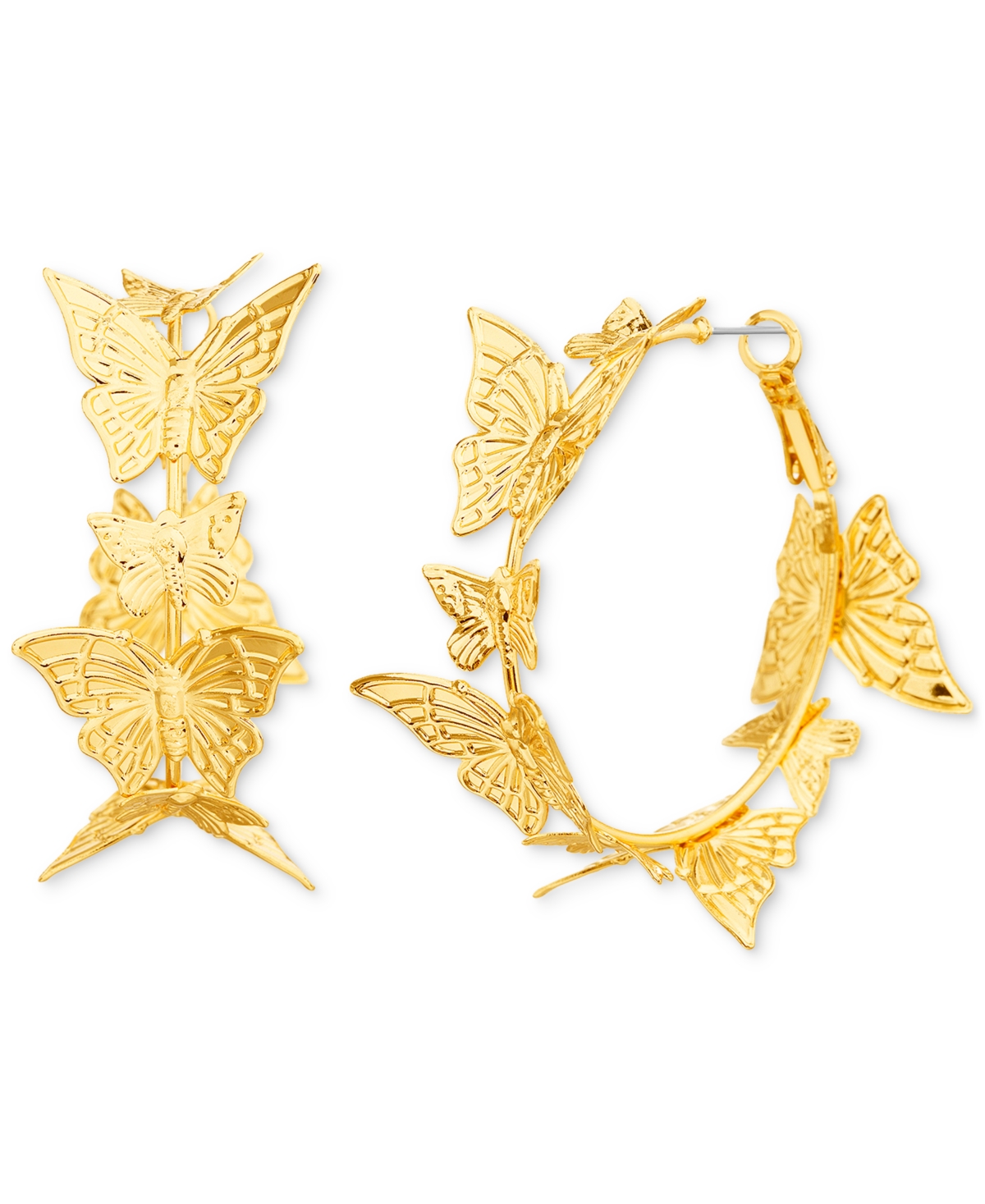 Gold-Tone Medium Butterfly Hoop Earrings, 1.57" - Gold