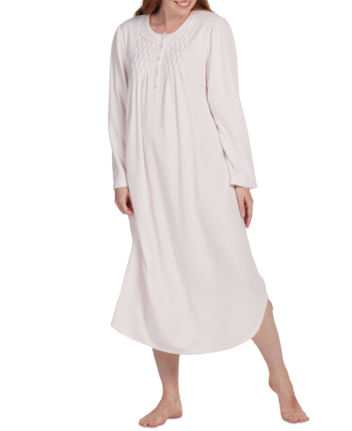 Miss Elaine Women's Long-sleeve Pintucked Nightgown In Peach
