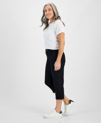 Petite Mid-Rise Curvy Roll-Cuff Capri Jeans, Created for Macy's