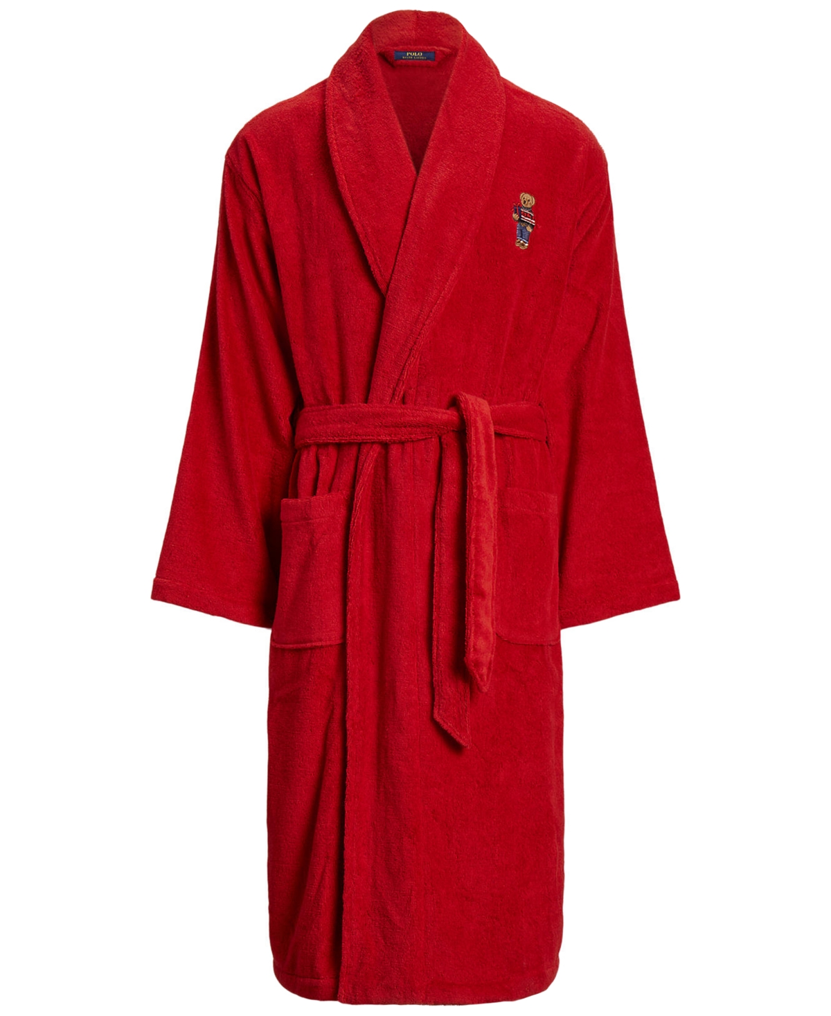Shop Polo Ralph Lauren Men's Terry Polo Bear Robe In Park Avenue Red With Holiday Bear