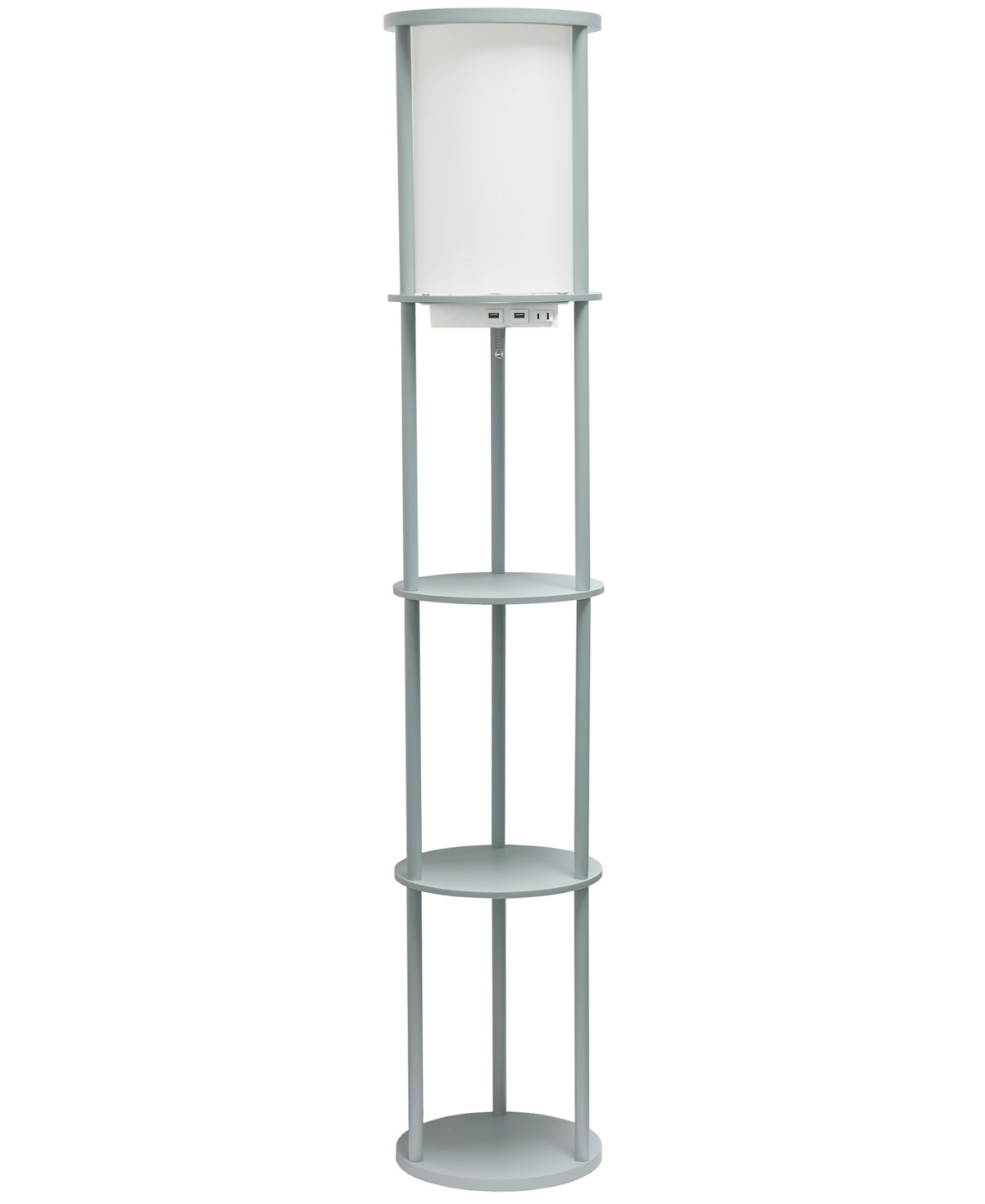 All The Rages Etagere Organizer Storage Floor Lamp With 2 Usb Charging Ports, 1 Charging Outlet In Gray