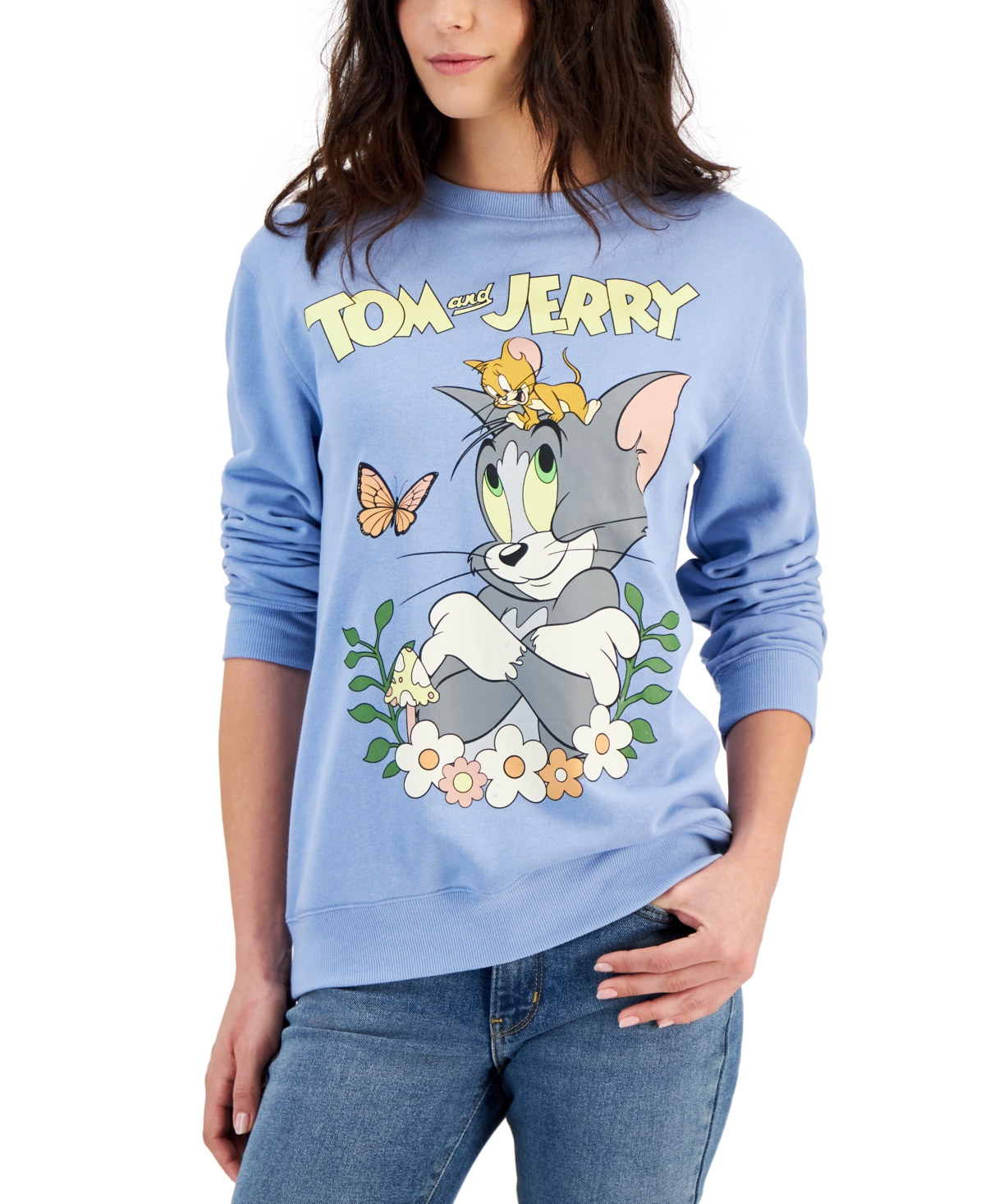 Juniors' Tom & Jerry Graphic Print Sweatshirt - Forever Blue
