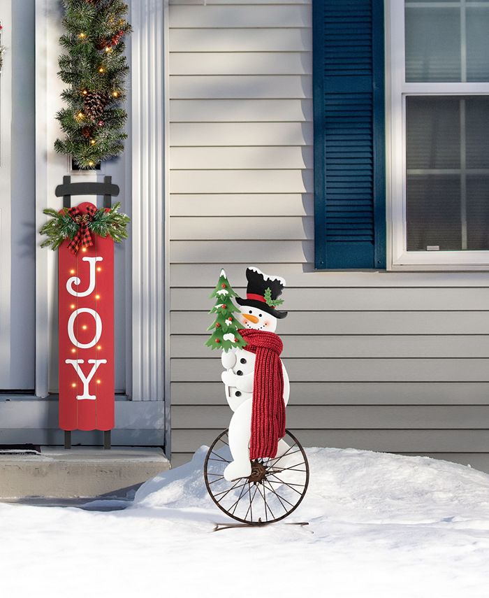 Glitzhome 32" H Metal Snowman Riding Bike Porch Decor Macy's