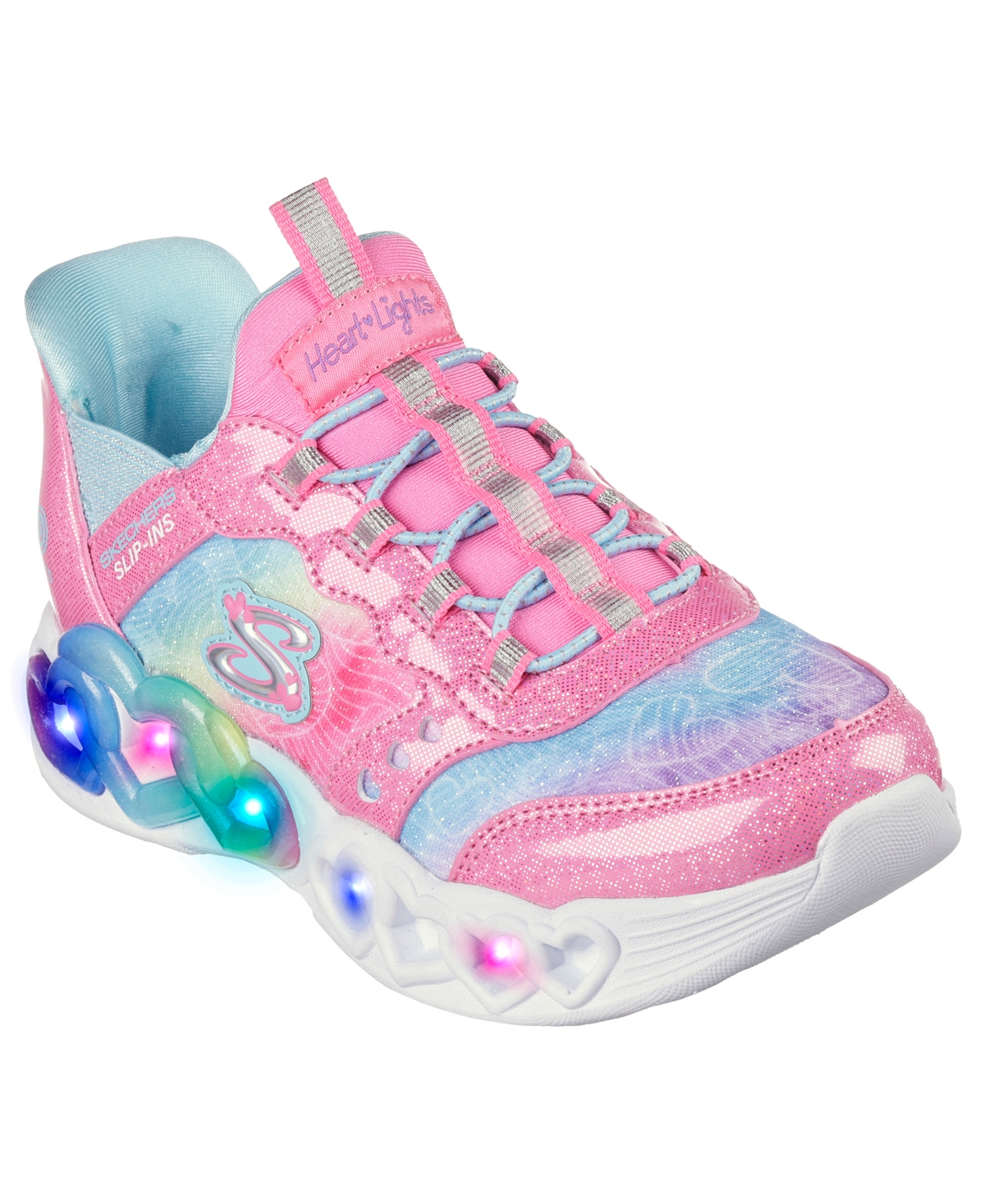 Skechers Kids' Little Girls Slip-ins- Infinite Heart Lights Light-up Stay-put Closure Casual Sneakers From Finish L In Pink,multi