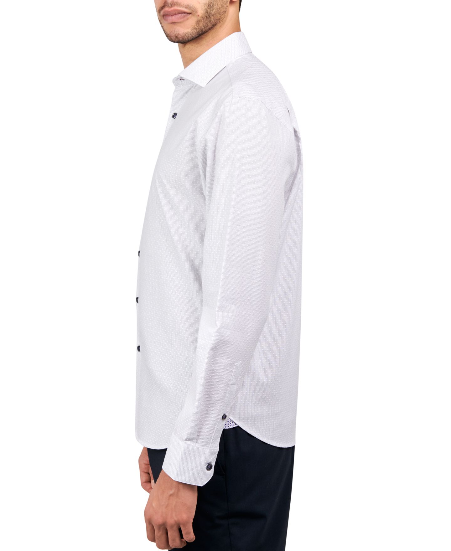 Мужская рубашка MICHELSONS OF LONDON Regular-Fit Fine Stripe Dress Shirt, цвет: Белый чёрный — фото 3
