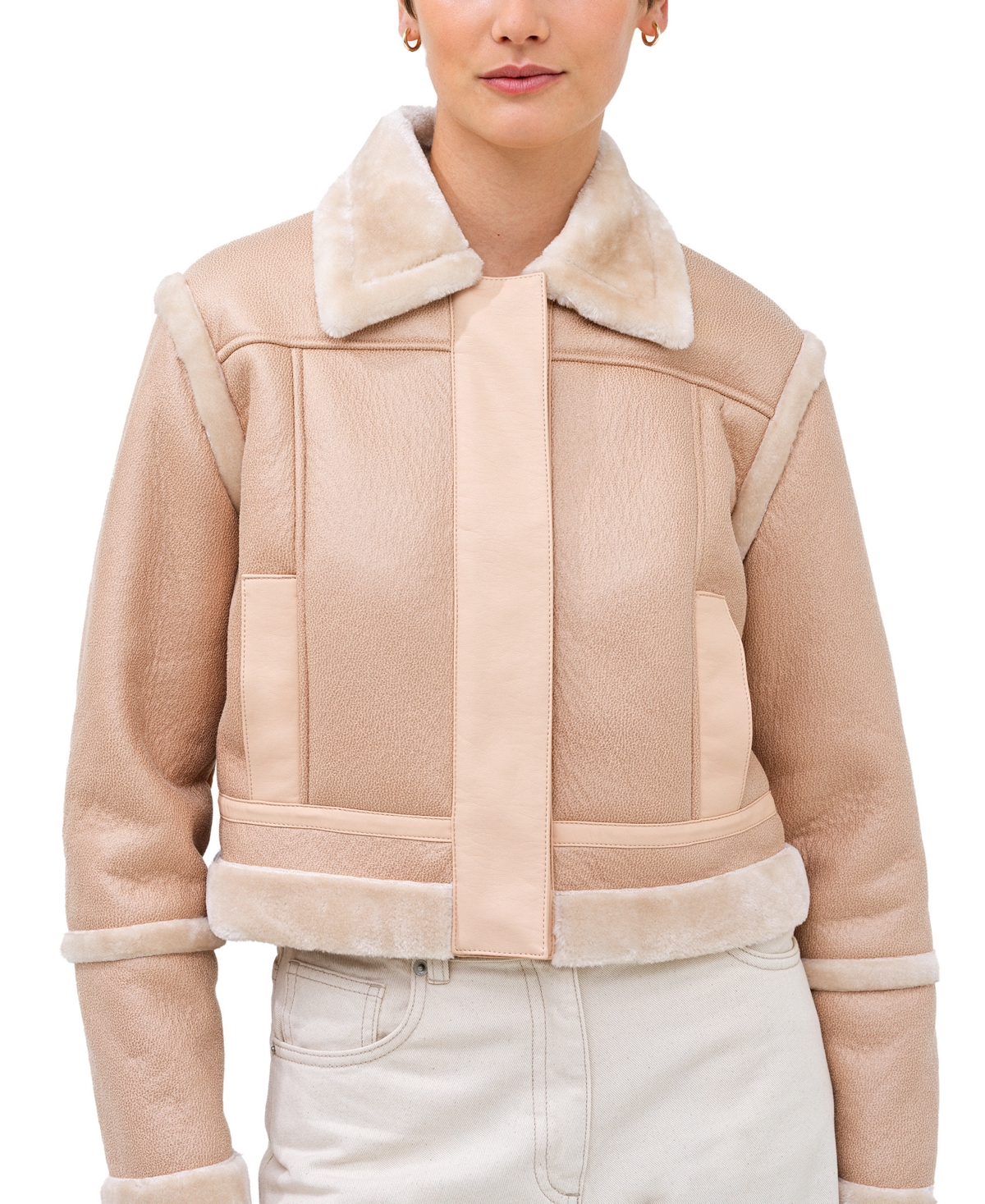Shop French Connection Women's Blen Faux-fur Crop Jacket In Toasted Almond