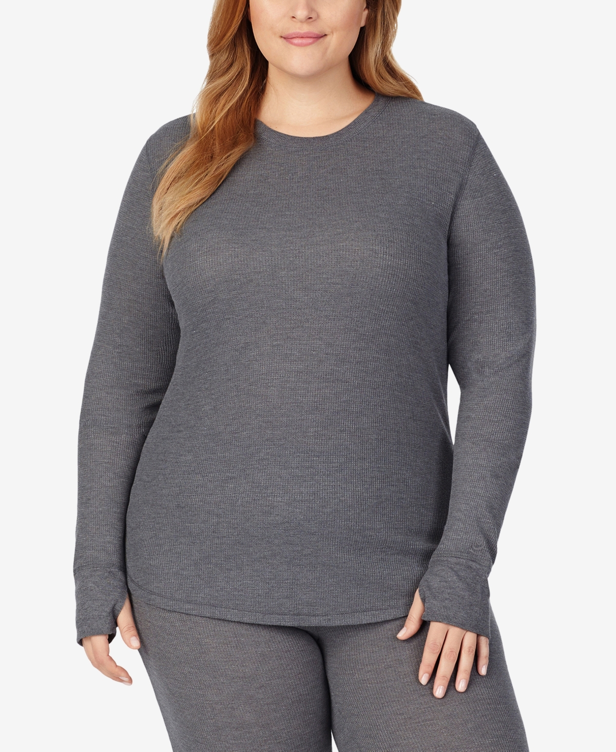 Plus Size Stretch Thermal Long-Sleeve Top - Grey Buffalo