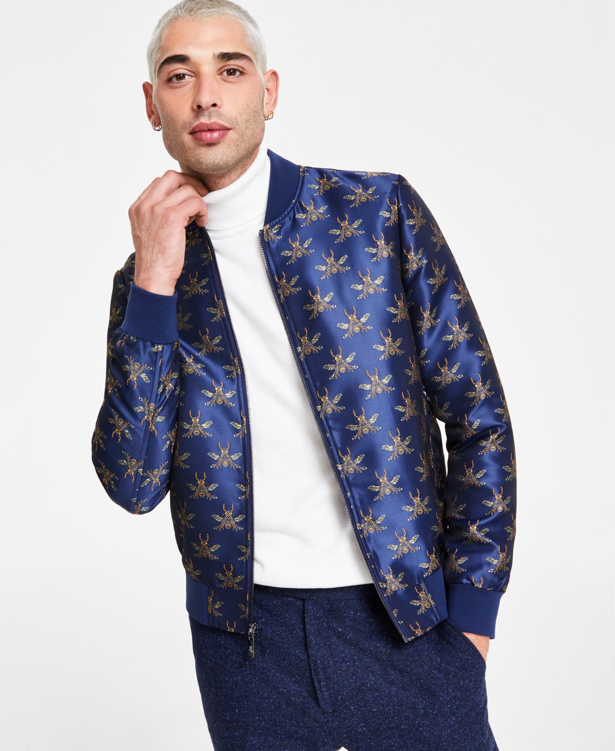 Men's Hyde Slim-Fit Bee Bomber Jacket - Navy Iconic Bees