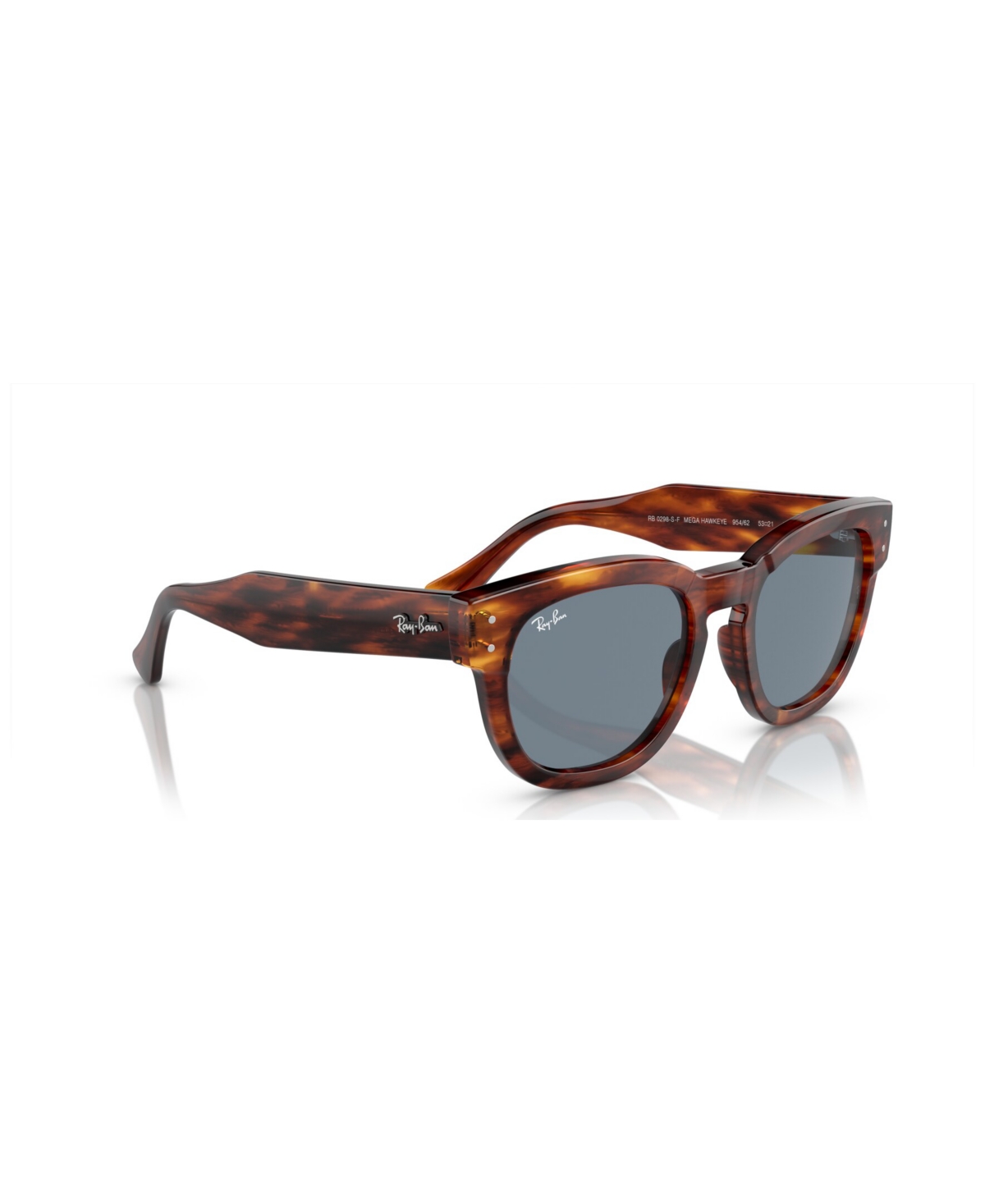 Ray Ban Mega Hawkeye Sunglasses Striped Havana Frame Blue Lenses 53-21 In Striped Havana