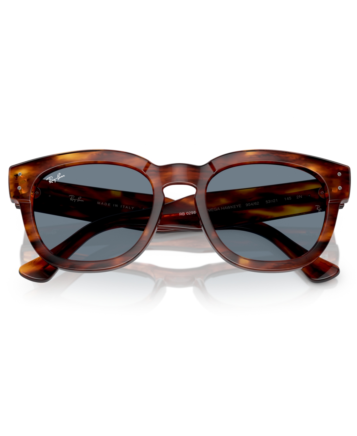 Ray Ban Mega Hawkeye Sunglasses Striped Havana Frame Blue Lenses 53-21 In Striped Havana