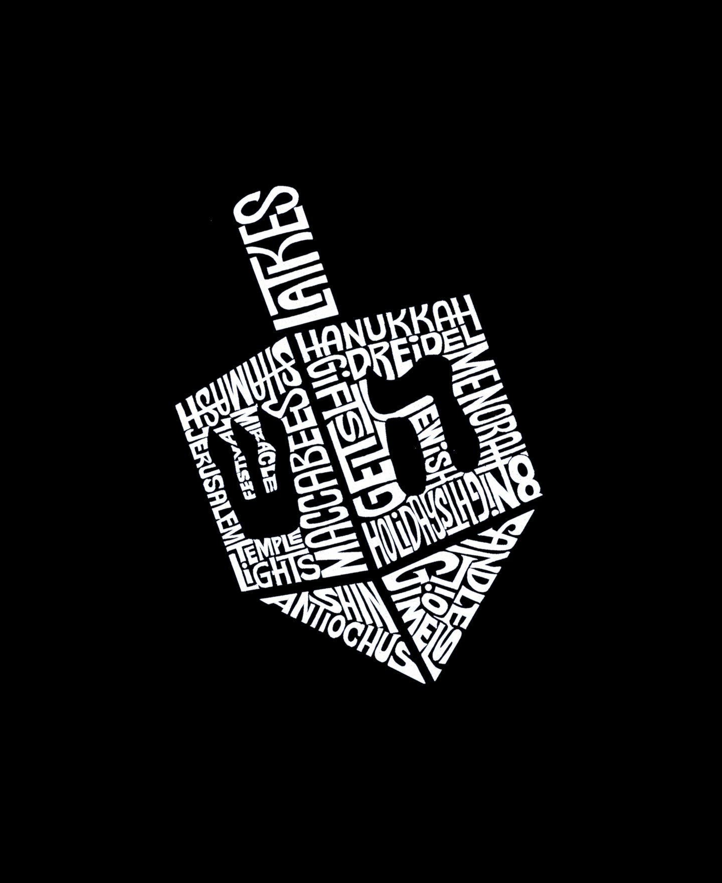 Мужская толстовка LA Pop Art Hanukkah Dreidel Word Art Crewneck, цвет: Чёрный — фото 3