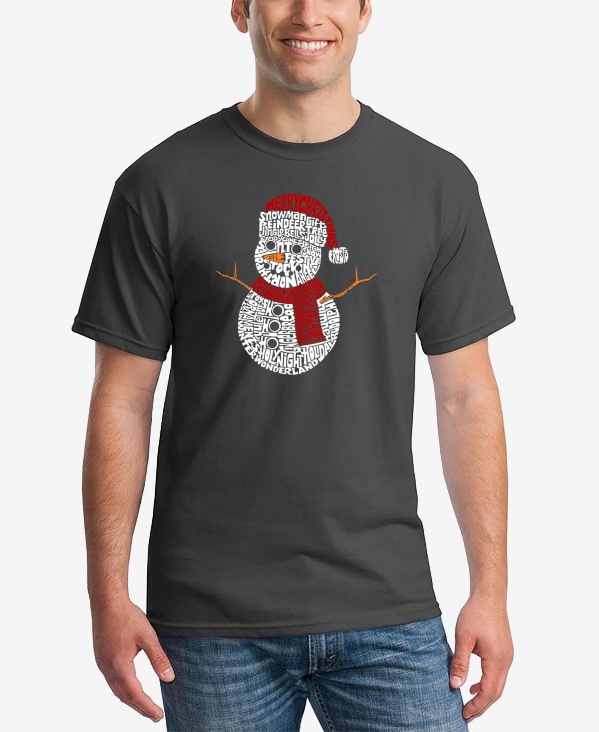 La Pop Art Men's Christmas Snowman Printed Word Art T-shirt