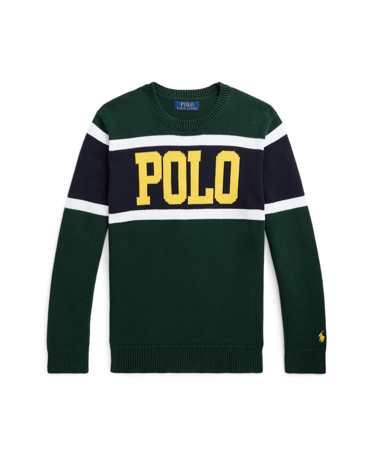 Polo Ralph Lauren Kids' Big Boys Logo Cotton Crewneck Sweater In Moss Agate Combo