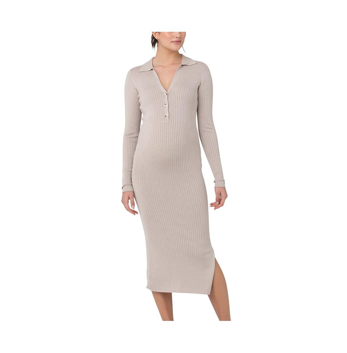 Maternity Ripe Sammy Knit Polo Nursing Dress Stone - Stone