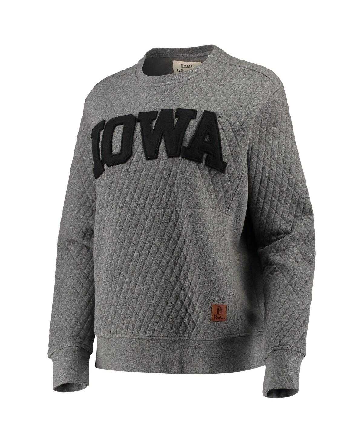 PRESSBOX WOMEN'S PRESSBOX HEATHER CHARCOAL IOWA HAWKEYES MOOSE QUILTED PULLOVER SWEATSHIRT 