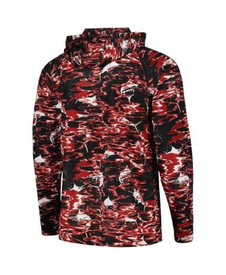 Men's  Black Arkansas Razorbacks PFG Terminal Tackle Omni-Shade Rippled Long Sleeve Hooded T-shirt