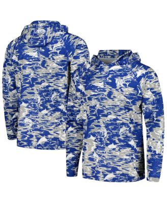 Men's  Royal Kentucky Wildcats PFG Terminal Tackle Omni-Shade Rippled Long Sleeve Hooded T-shirt