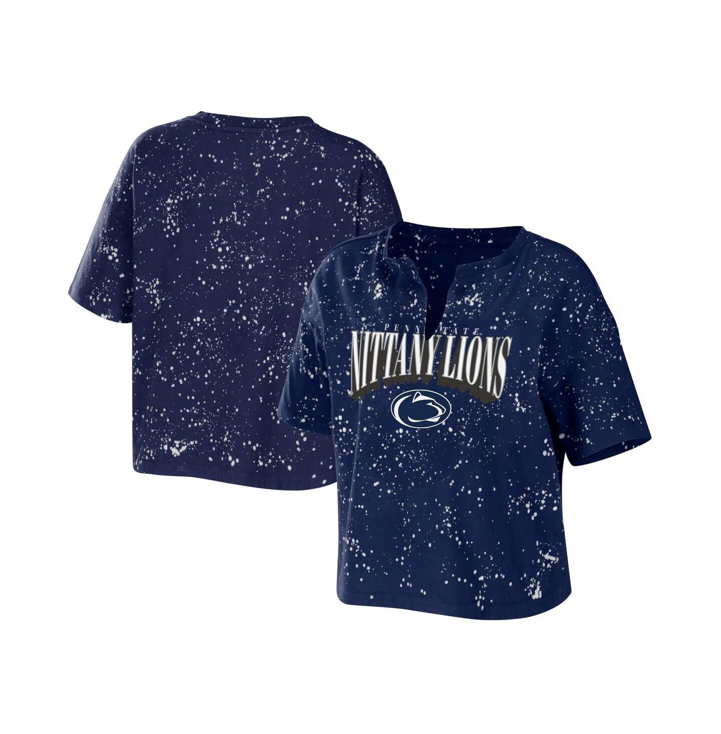 Женская футболка WEAR by Erin Andrews Navy Penn State Nittany Lions Bleach Wash Splatter Cropped Notch Neck — фото 2