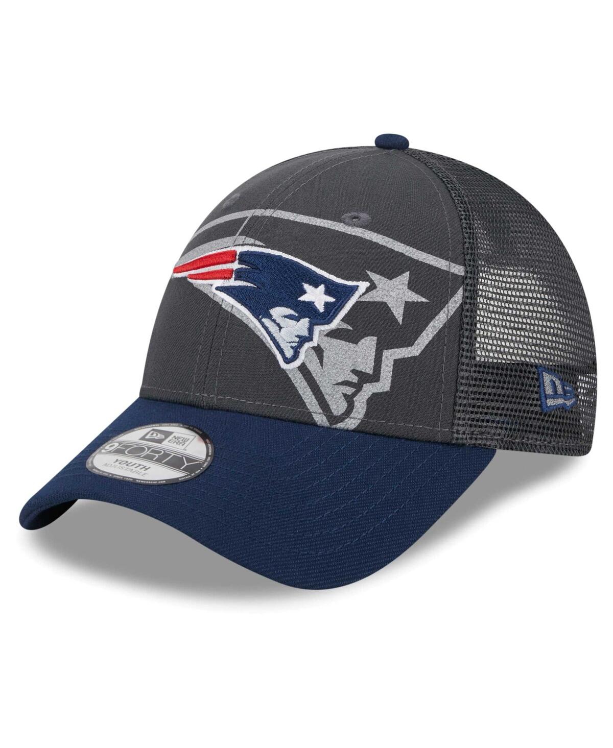 New Era Preschool Boys And Girls  Graphite, Navy New England Patriots Reflect 9forty Adjustable Hat In Graphite,navy
