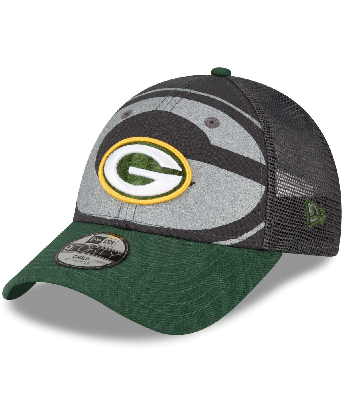 New Era Kids' Big Boys And Girls  Graphite Green Bay Packers Reflect 9forty Adjustable Hat