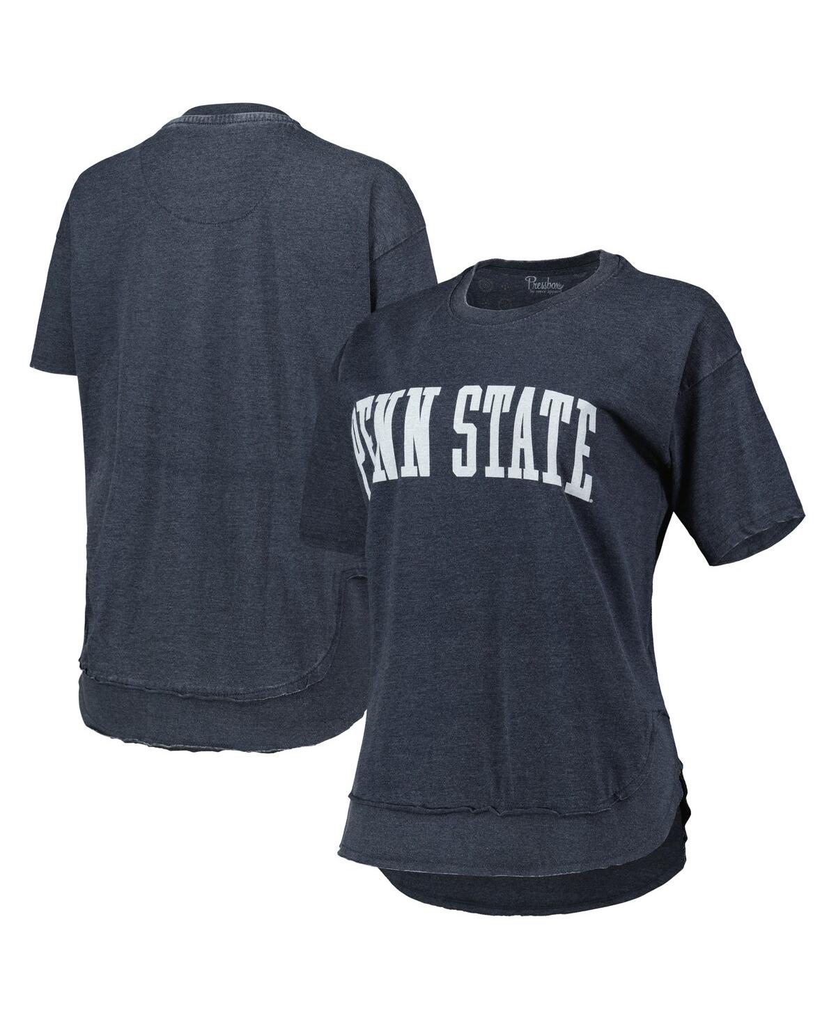 PRESSBOX WOMEN'S PRESSBOX HEATHERED NAVY PENN STATE NITTANY LIONS ARCH PONCHO T-SHIRT 
