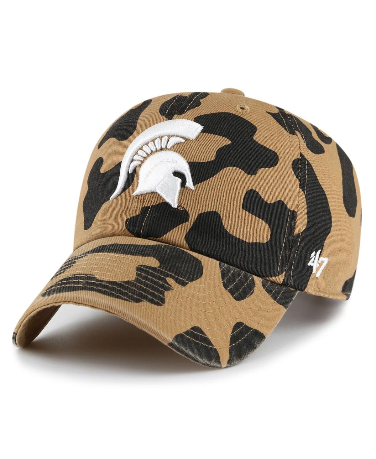 47 Brand Women's ' Michigan State Spartans Rosette Leopard Clean Up Adjustable Hat In Brown