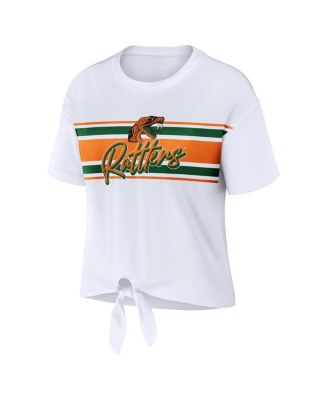 Women's White Florida A&M Rattlers Striped Front Knot Cropped T-shirt
