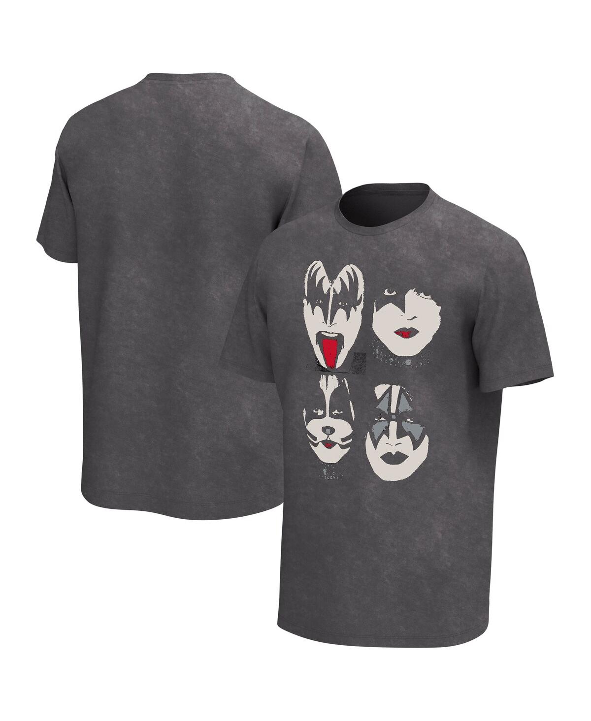Men'sKiss Faces Washed Graphic T-shirt - Black