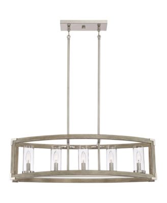 Kerr Wood Brushed Nickel Island Pendant Chandelier 32.75" Wide Modern Clear Glass Shade 5-Light Fixture for Dining Room Living House Home Foyer Kitchen Island Entryway Bedroom