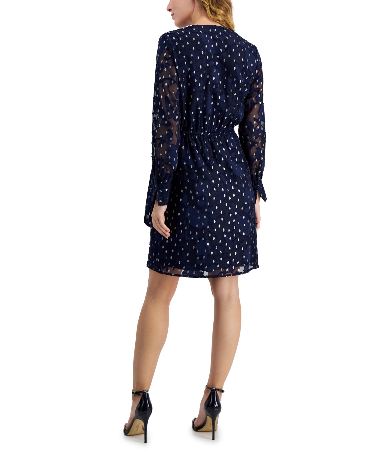 Shop Anne Klein Women's Jacquard Clip-dot Faux-wrap Dress In Distant Mountain