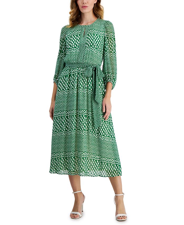 Calvin Klein 3/4-Sleeve Belted Midi Dress - Macy's