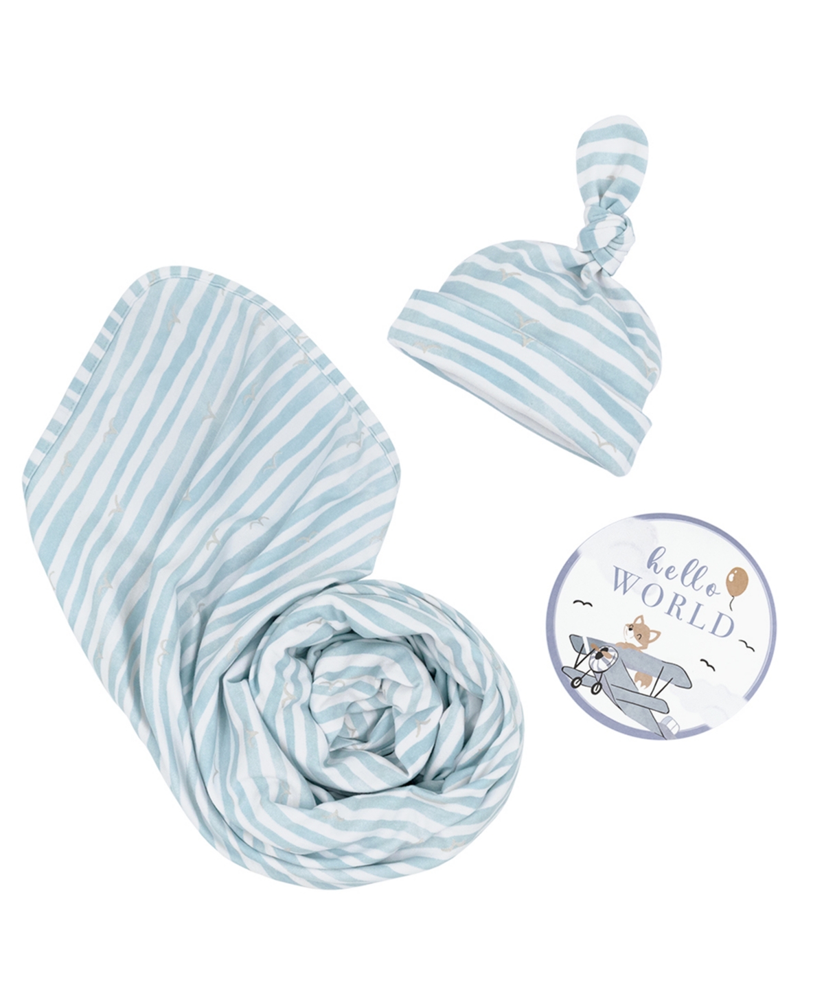 Living Textiles Baby Boys Hello World Gift Set, 3 Piece In Blue