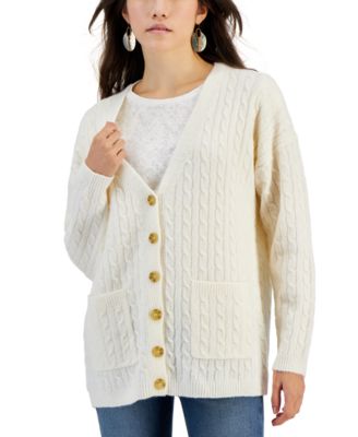 HIPPIE ROSE Juniors' Baby-Cable-Knit Button-Front Cardigan