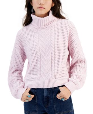 Hippie Rose Juniors' Turtleneck Cable-Knit Sweater - Macy's
