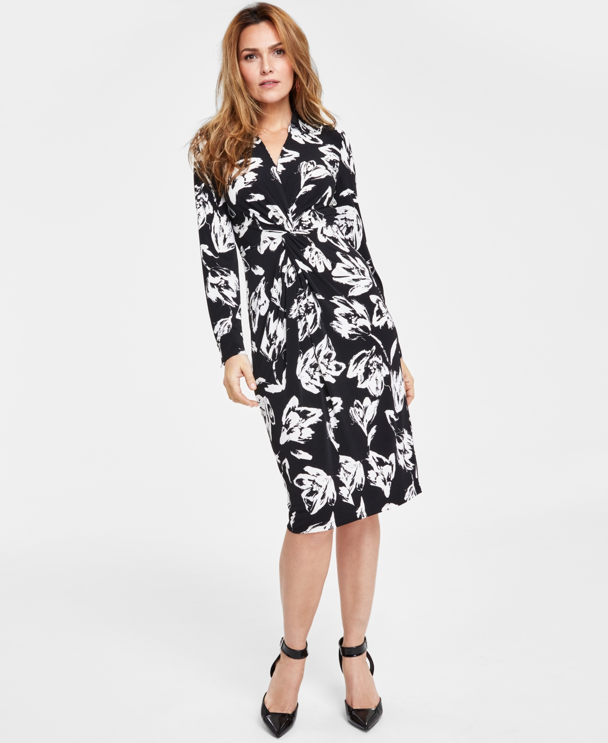 Inc International Concepts Petite Printed Twist-front Midi Dress, Created For Macy's In Hayden Garden