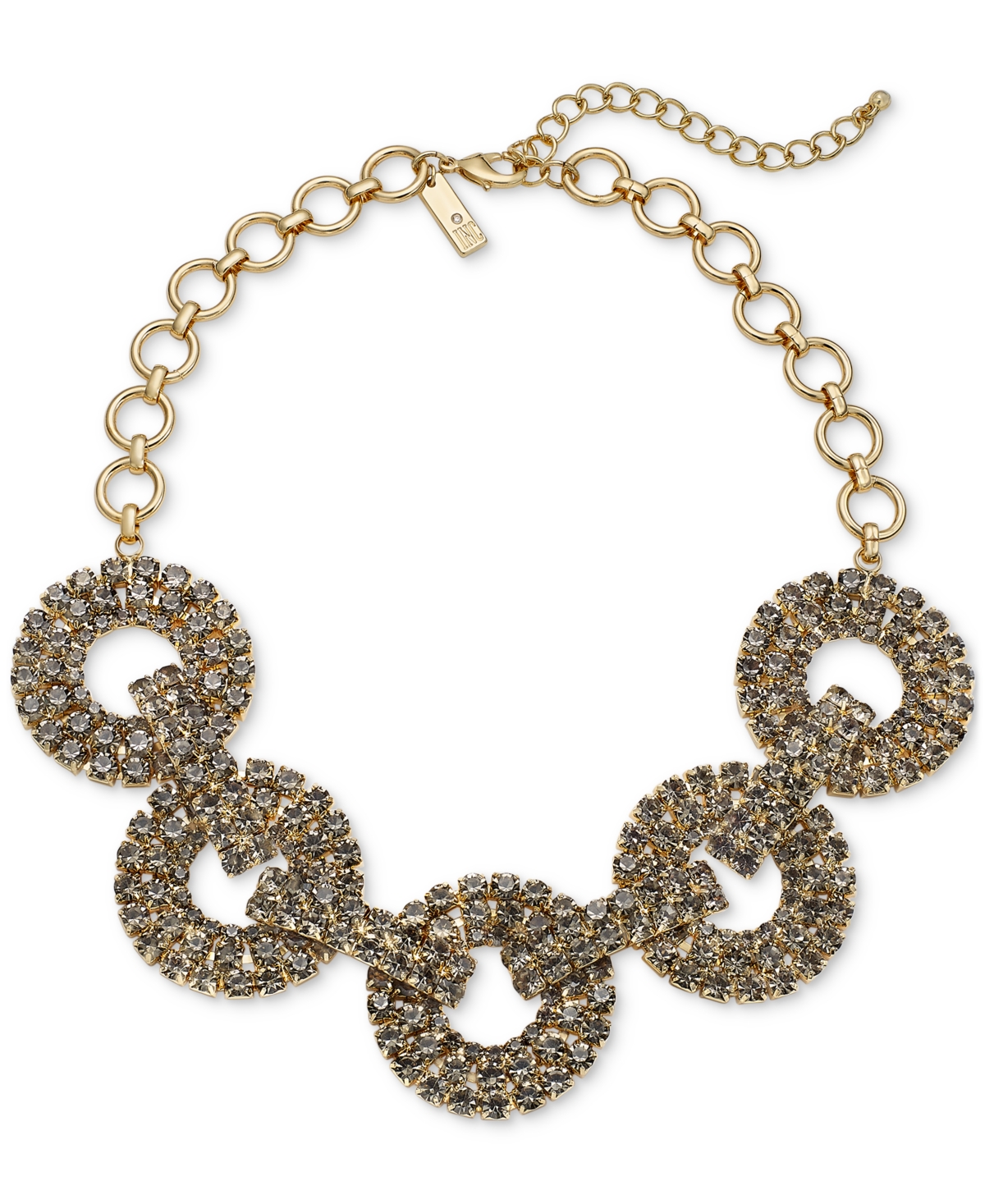 Inc International Concepts Mixed-metal Crystal Circle Necklace, 17" + 3", Created For Macy's In Black