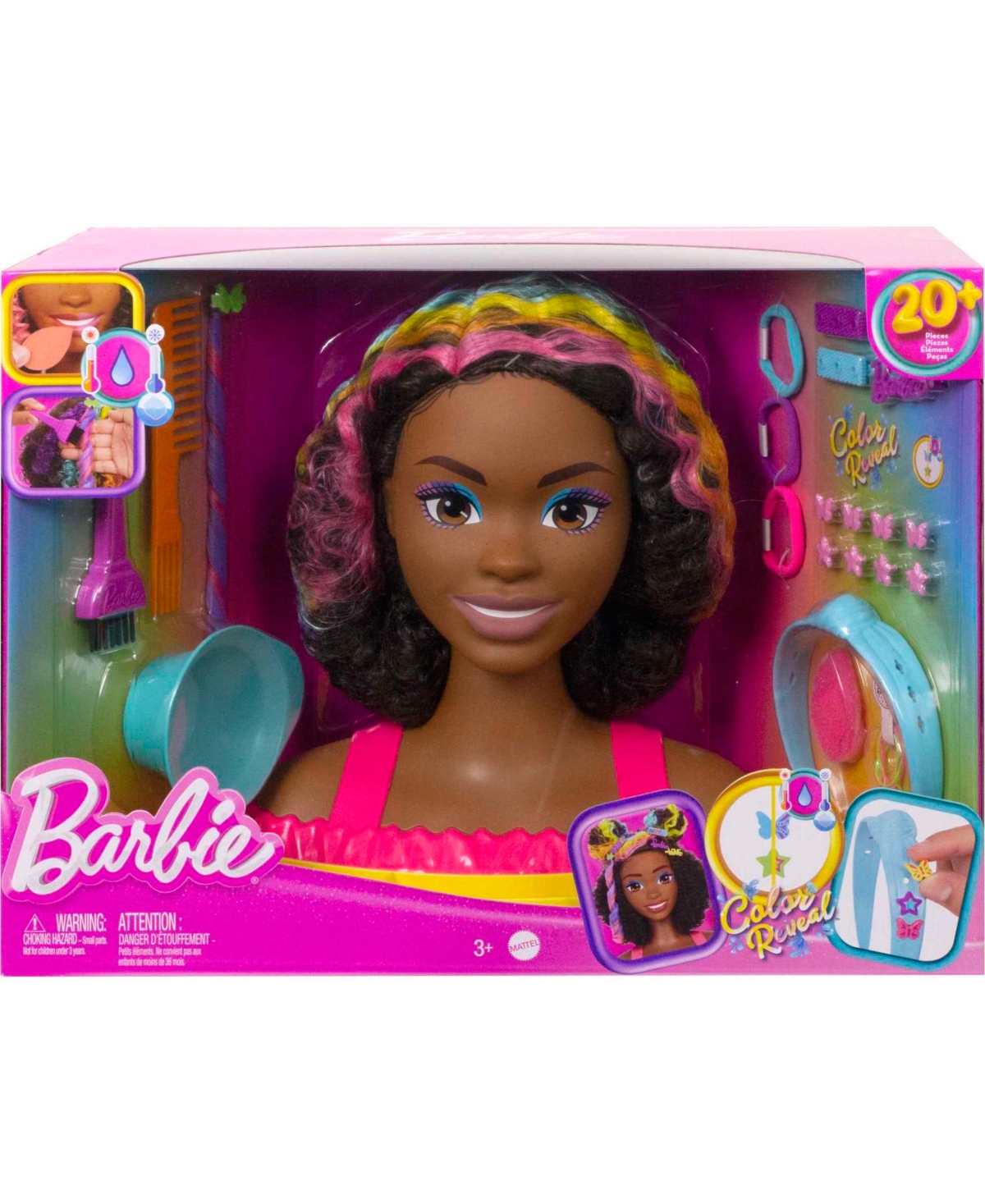 Barbie Deluxe Styling Head, Barbie Totally Hair, Curly Brown Rainbow Hair - Multi-Color