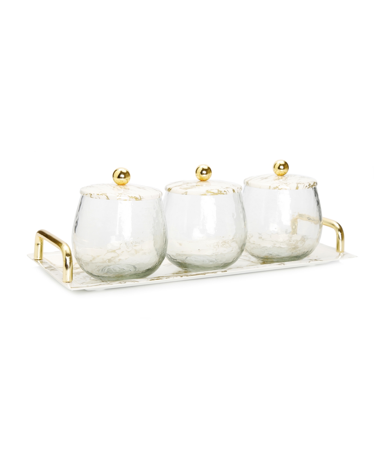 Shop Classic Touch Gold-tone Marble 3 Bowl Serving Dish With Gold-tone Ball Design, Set Of 4 In White