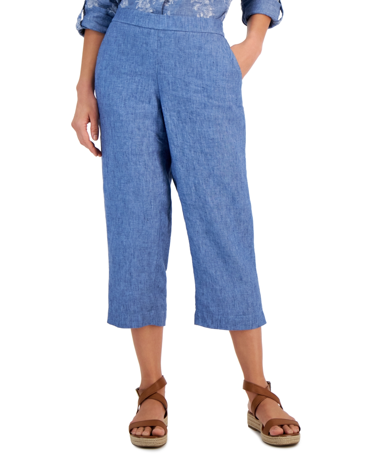 CHARTER CLUB PETITE 100% LINEN PULL-ON CROPPED PANTS, CREATED FOR MACY'S 