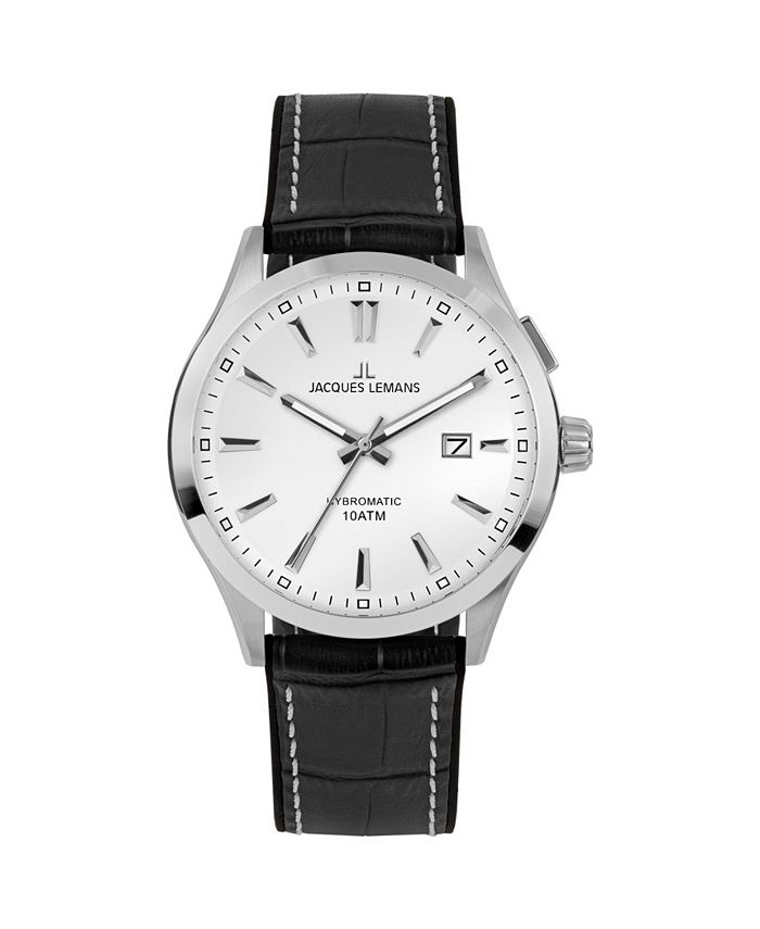 Jacques Lemans Men's Hybromatic Watch with Silicone/Leather Strap and Solid  Stainless Steel 1-2130 - Macy's