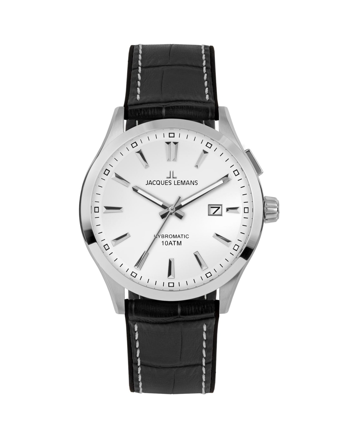 Jacques Lemans Men's Hybromatic Watch with Silicone/Leather Strap and Solid  Stainless Steel 1-2130 - White | Smart Closet