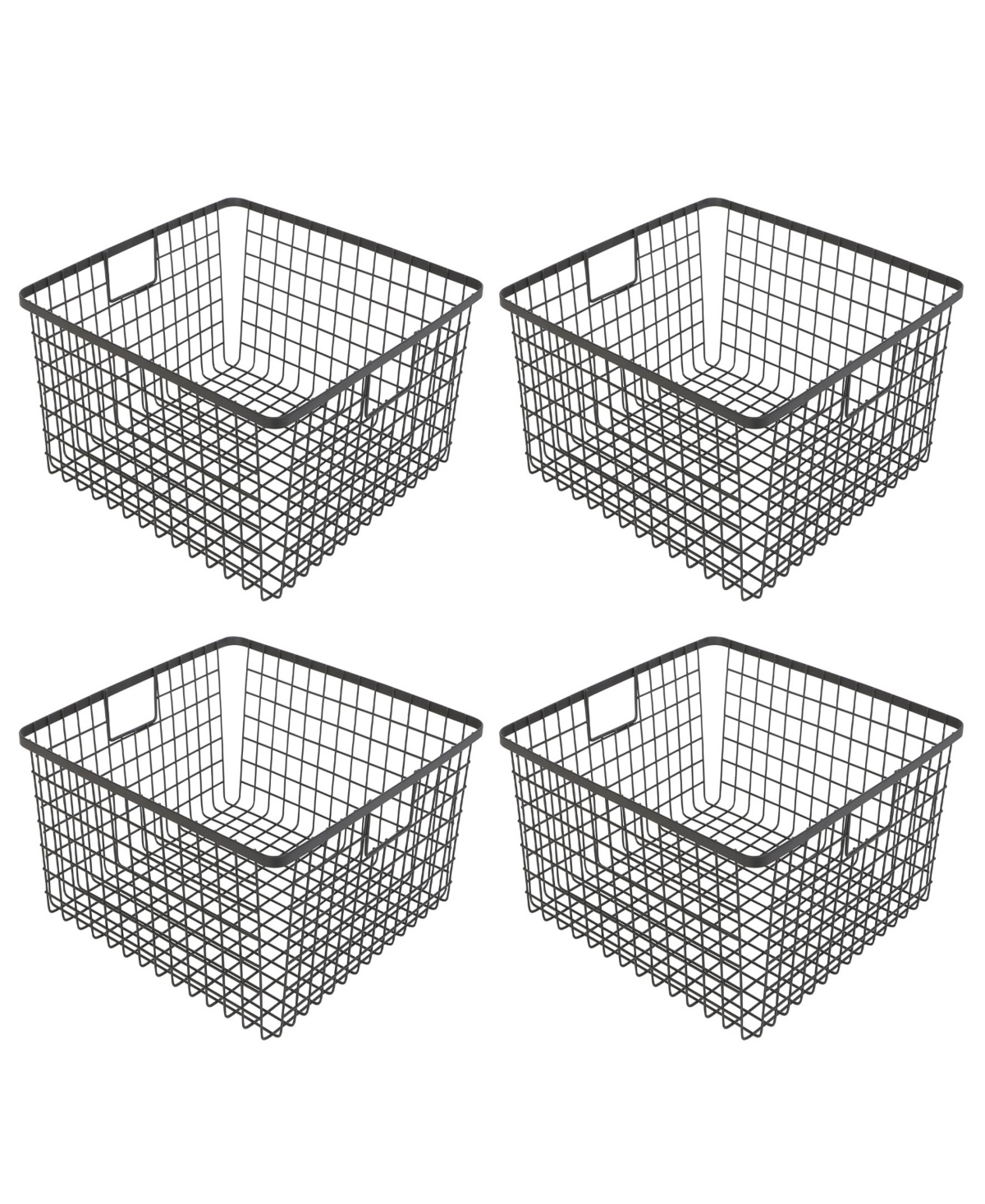 Nestable 9" x 16" x 6" Basket Organizer with Handles, Set of 4 - Black