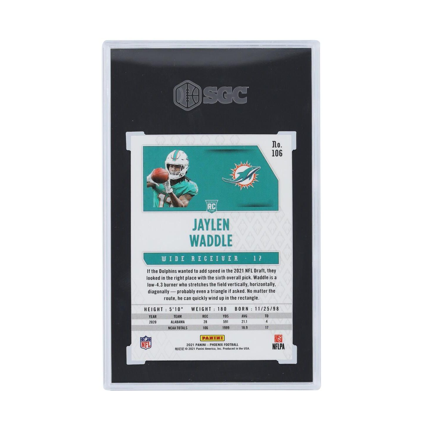 Детские фигурки Panini America Jaylen Waddle Miami Dolphins Phoenix Fire Burst #106 SGC Authenticated 9.5 Rookie Card, Ages 11+ — фото 3