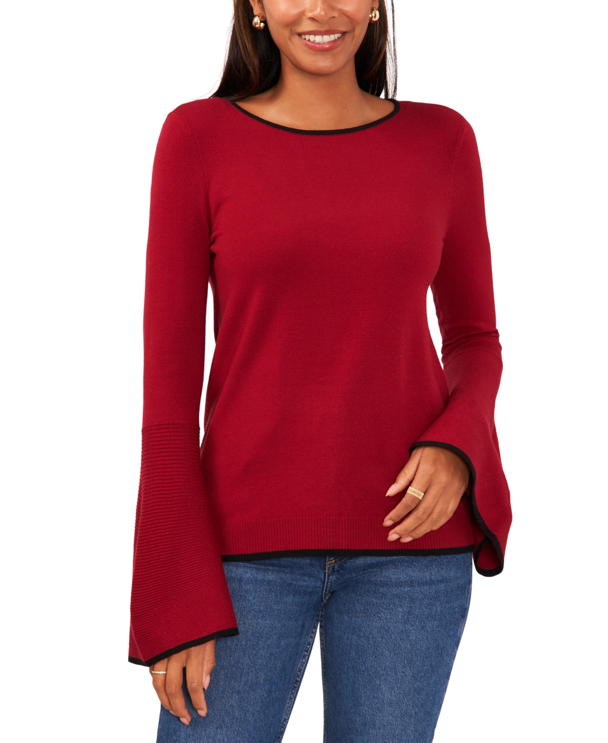 Sam & Jess Women's Cozy Crewneck Bell Sleeve Sweater In Red
