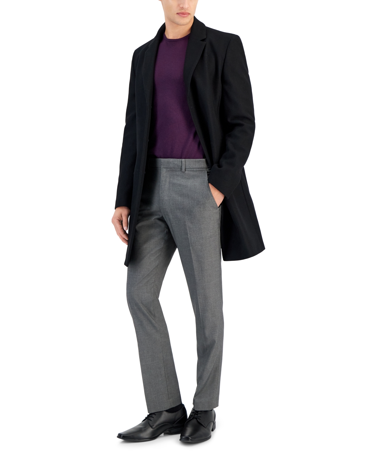 Hugo By  Boss Men's Slim-fit Wool Classic Black Overcoat