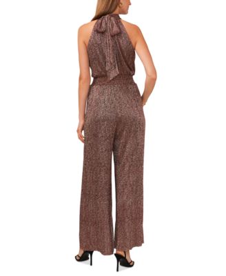 Women's Metallic Sleeveless Smocked-Waist Jumpsuit 