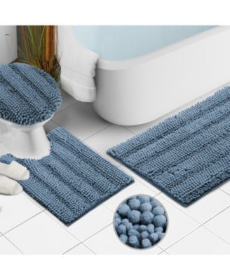 3 Piece Ultra Soft Non Slip Chenille Bath Rug - Large + Contour + Seat Cover