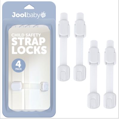 Jool Baby Toddler Multi-Use Safety Strap for Cabinets, Fridges, Drawers, Damage-Free Adhesives Safety Set - 4 Pack - White
